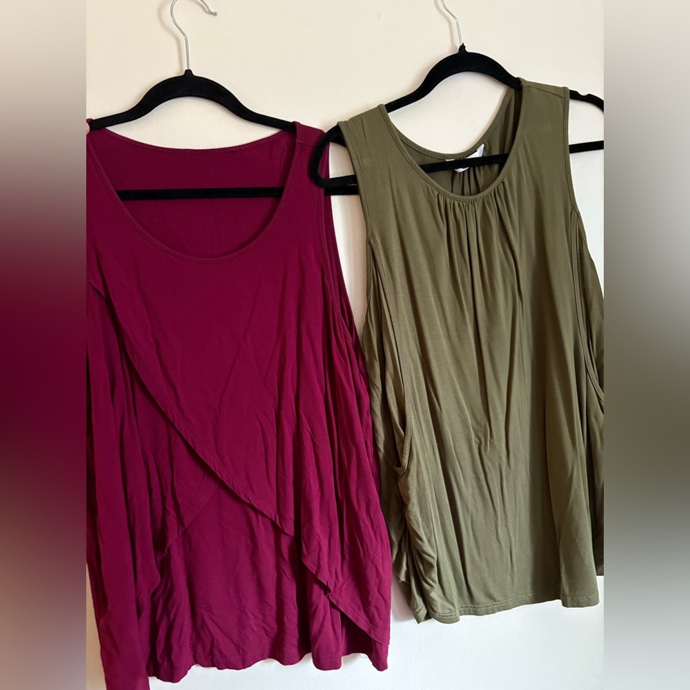 TWO Nursing Tank Tops Maroon and Green XL
